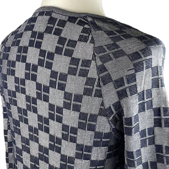 HWR‎ Anthropologie Cardigan Small Navy Gray Checkerboard Silk Cotton Blend - Picture 10 of 15